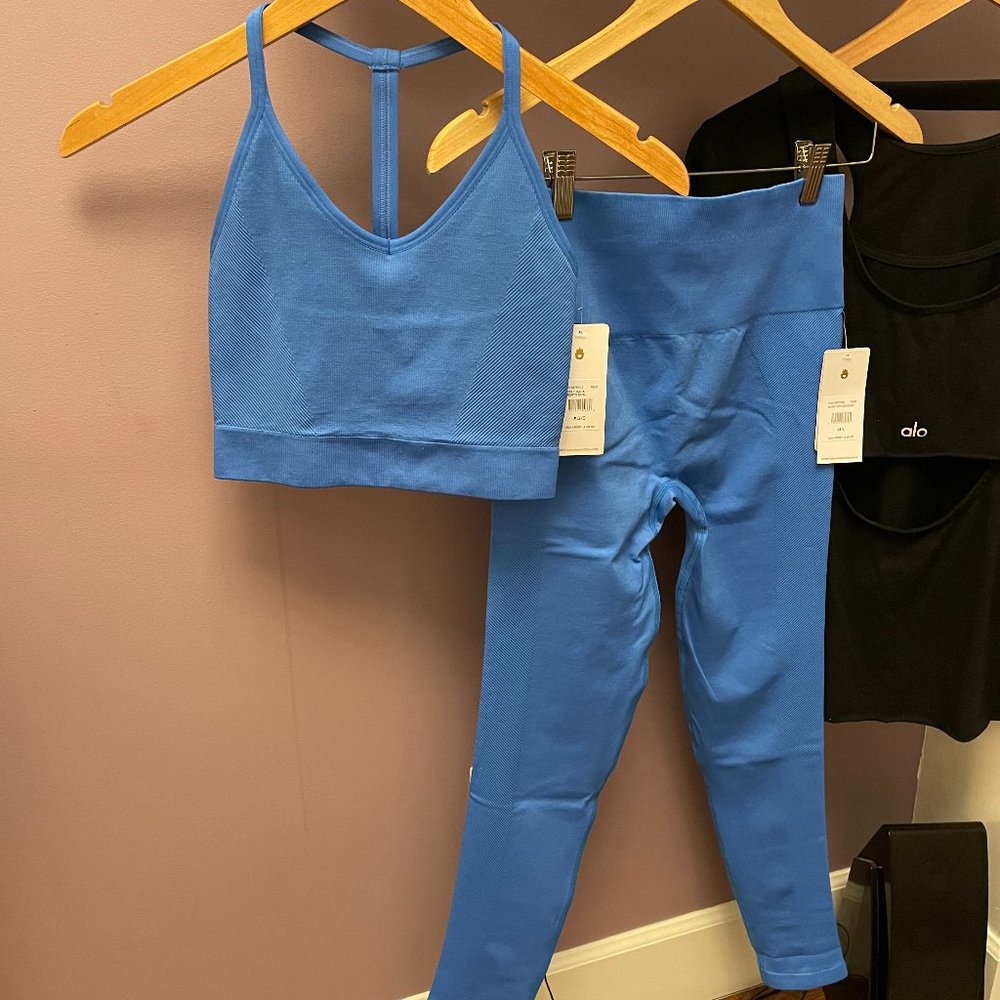 Spiritual Gangster Blue T-Back Sports Bra